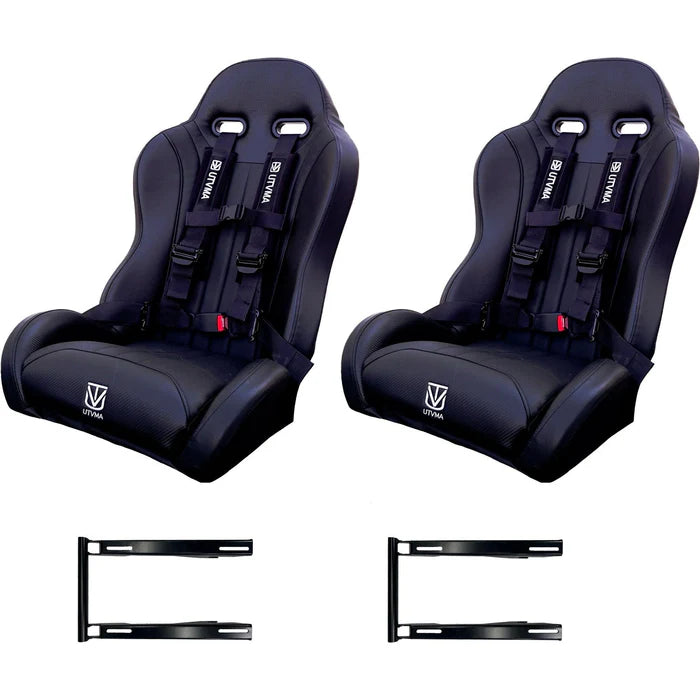Polaris RZR Pro/ Turbo R Front Bucket Seat Set - Black With Black Harness