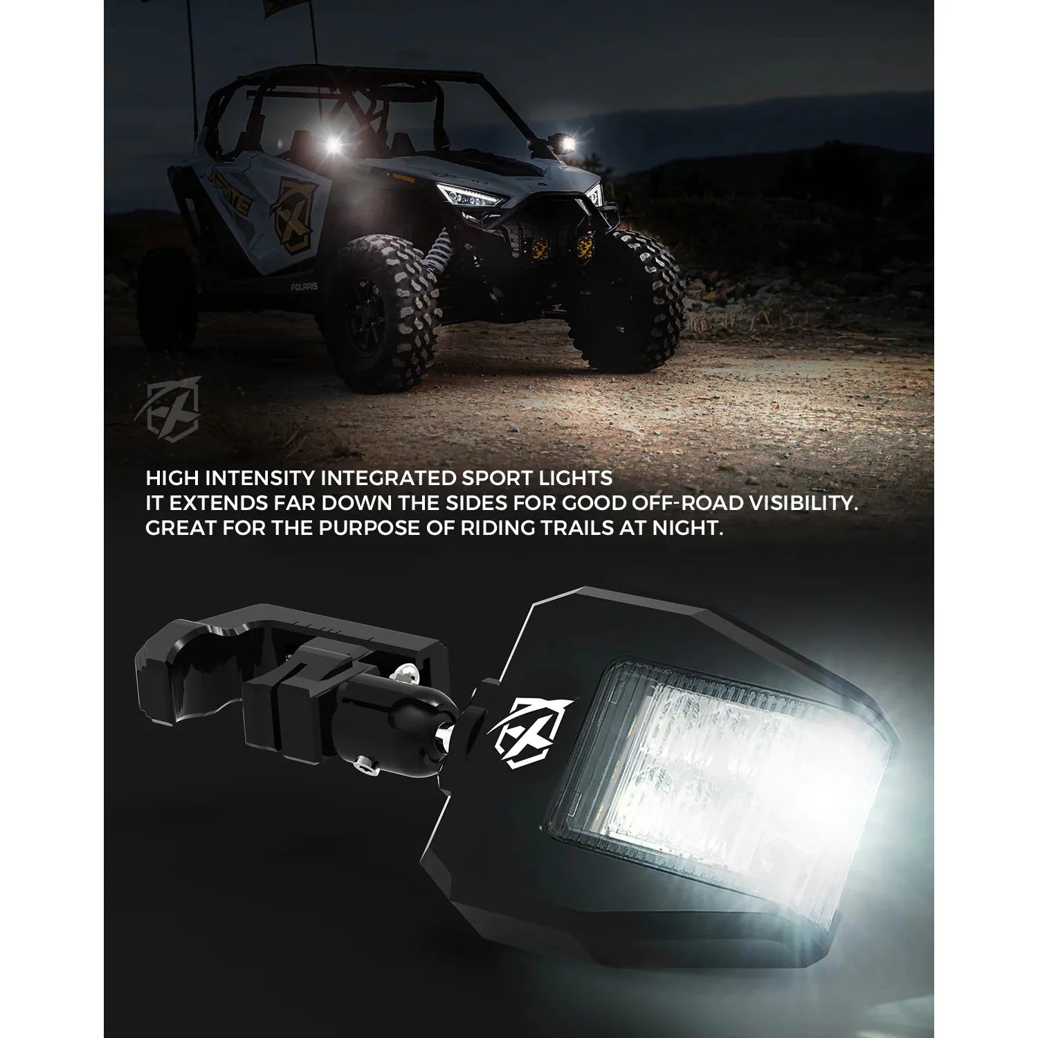 UTV Side View Mirror with LED Spotlight & C-Clamp Brackets