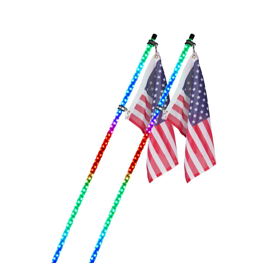 Multi-Color LED Flag Pole Whip Light with Remote Control & Bluetooth With Spring Base