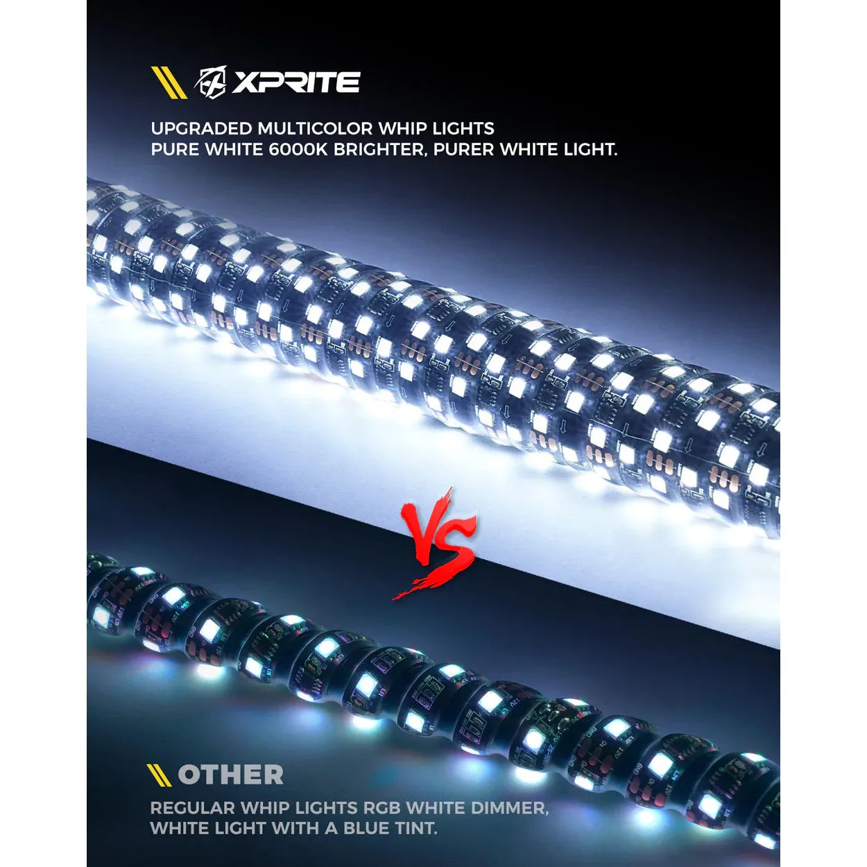 Xprite 3ft RGB-W Fat LED Whip Lights w/ U.S. Flag