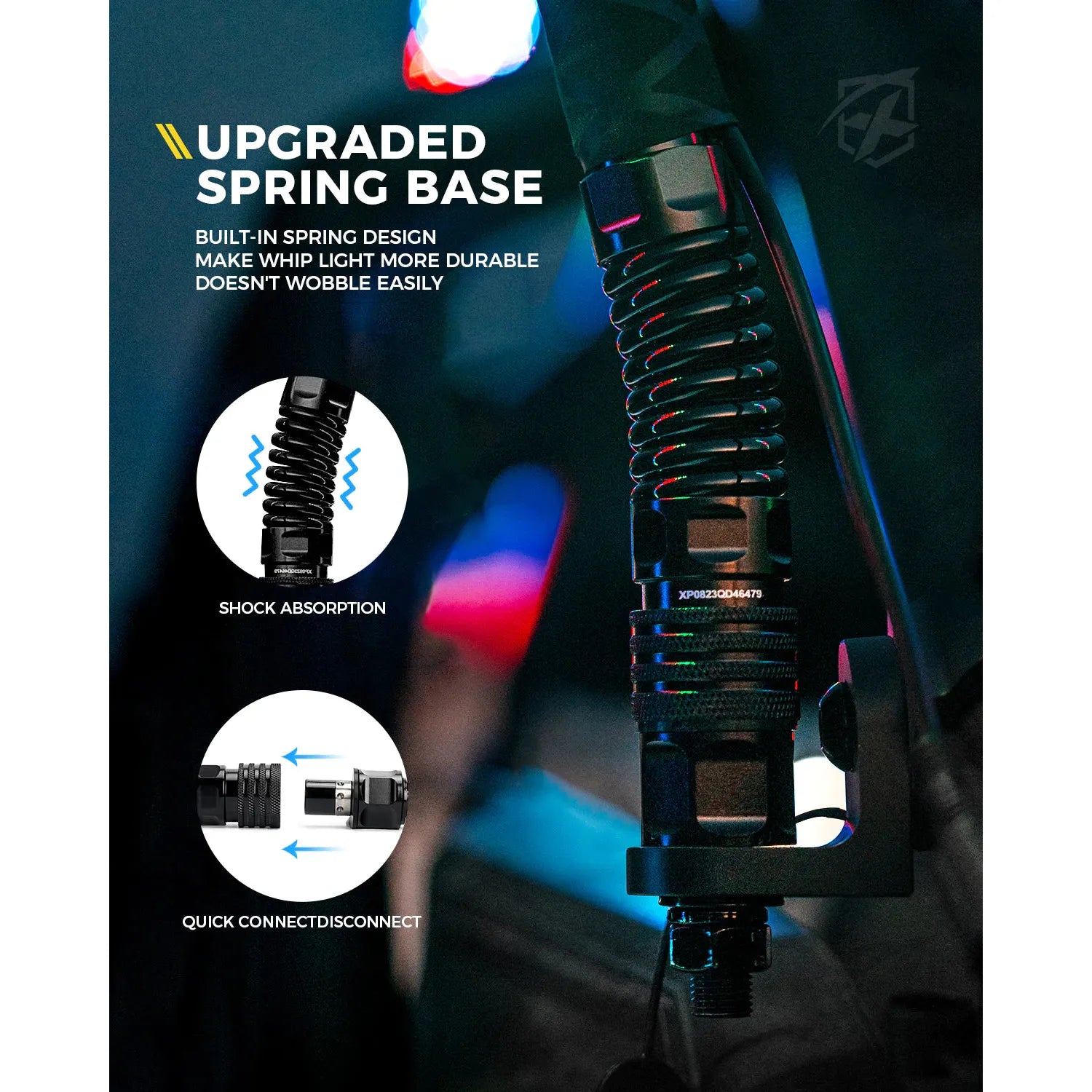 Multi-Color LED Flag Pole Whip Light with Remote Control & Bluetooth With Spring Base