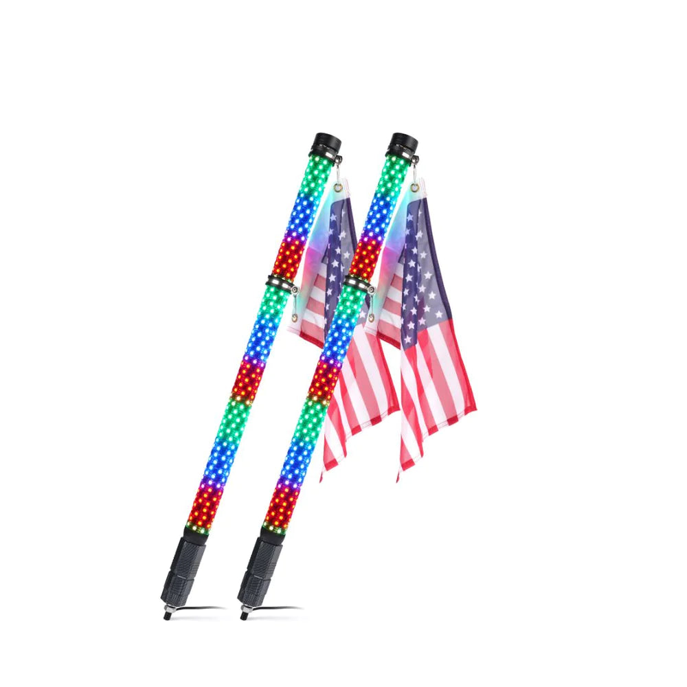 Xprite 3ft RGB-W Fat LED Whip Lights w/ U.S. Flag