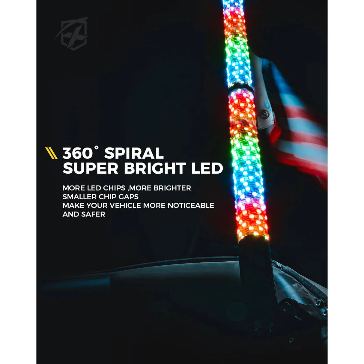 Xprite 3ft RGB-W Fat LED Whip Lights w/ U.S. Flag
