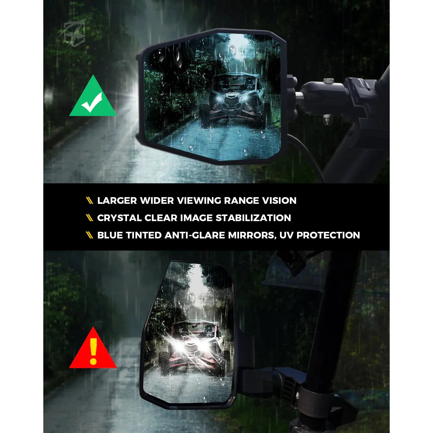 UTV Side View Mirror with LED Spotlight & C-Clamp Brackets
