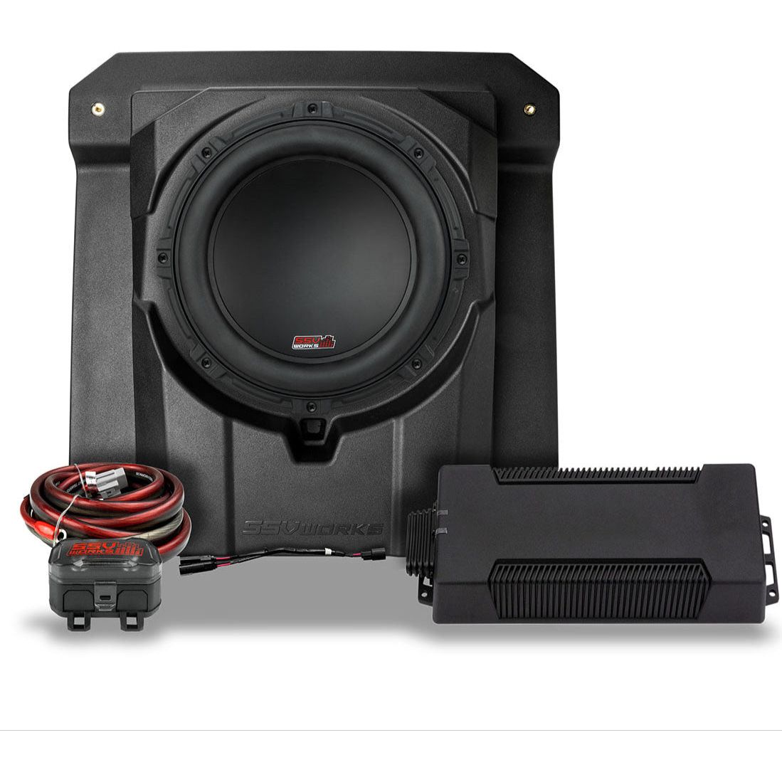 SSV Works Subwoofer add-on for CanAm Maverick R with factory JL Overhead