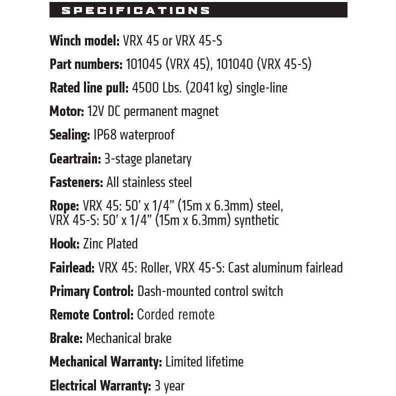 WARN VRX 45-S POWERSPORT WINCH - 4500LB Winch