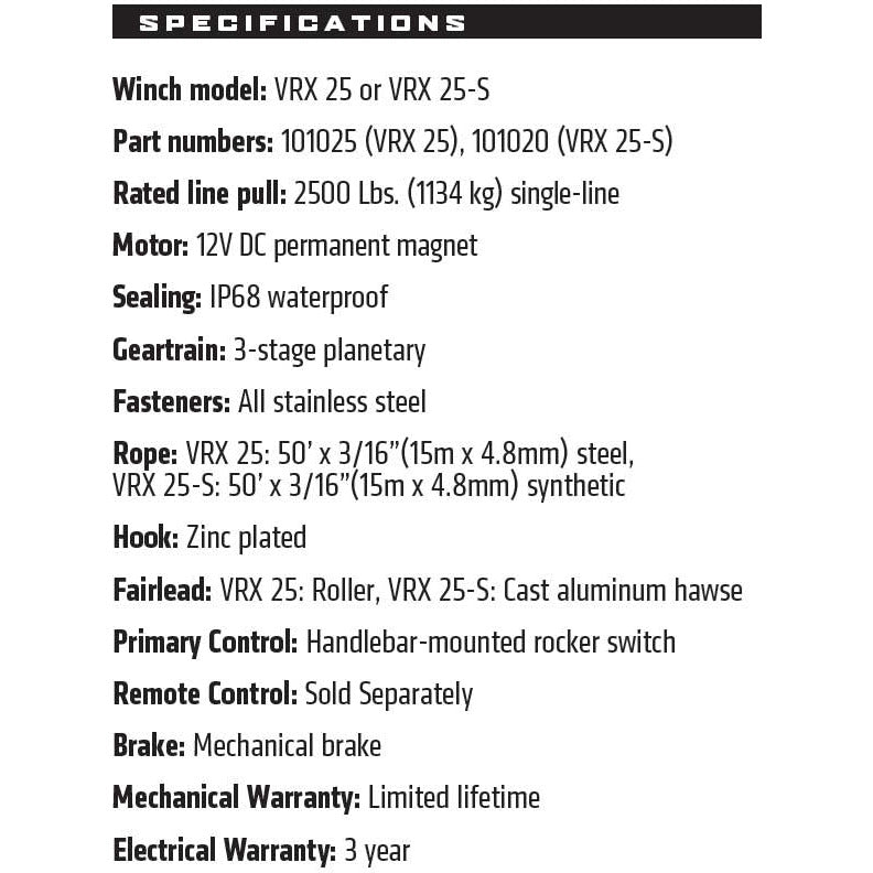 WARN VRX 25-S POWERSPORTS WINCH - 2500lb
