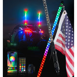 Multi-Color LED Flag Pole Whip Light with Remote Control & Bluetooth With Spring Base