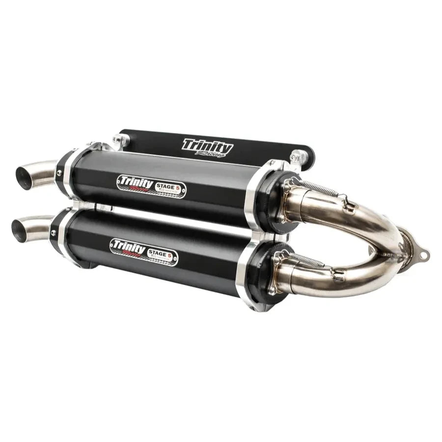 Trinity Racing Stage 5 Dual Slip-On Exhaust For Polaris RZR Turbo (2016-2024) – Black, Aluminum/Stainless
