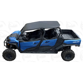 Black aluminum roof installed on a blue Can Am Commander MAX UTV.