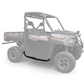 A set of black rock sliders designed for the Polaris Ranger 1000 / 1000 XP vehicles. The image shows the sliders installed on a gray Polaris Ranger 1000 model, which has a similar design to the actual product.