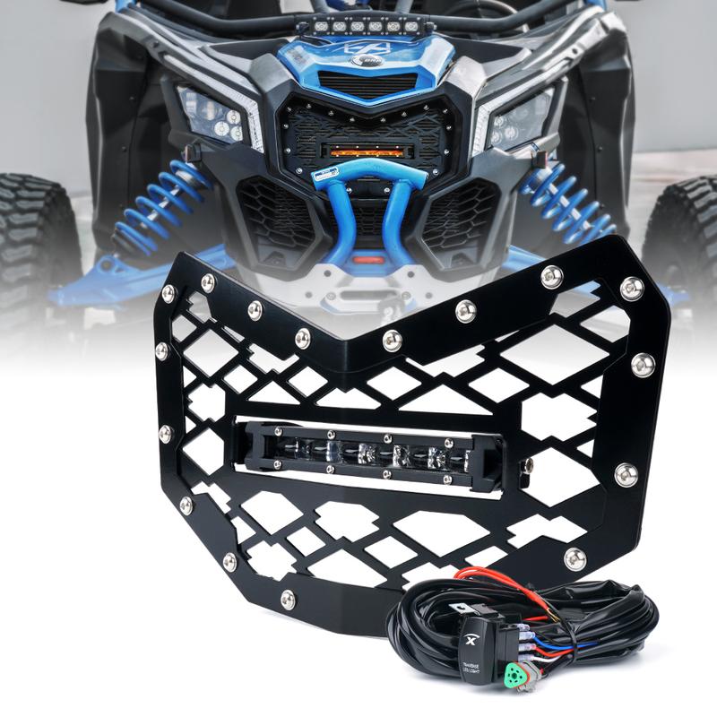 2017-2024 Can-Am X3 Black Steel Mesh Grille with 8" LED Light bar